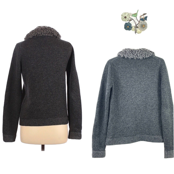 GAP 100% Wool Faux Shearling Collar Button Front Cardigan Gray Size Medium - Picture 2 of 12